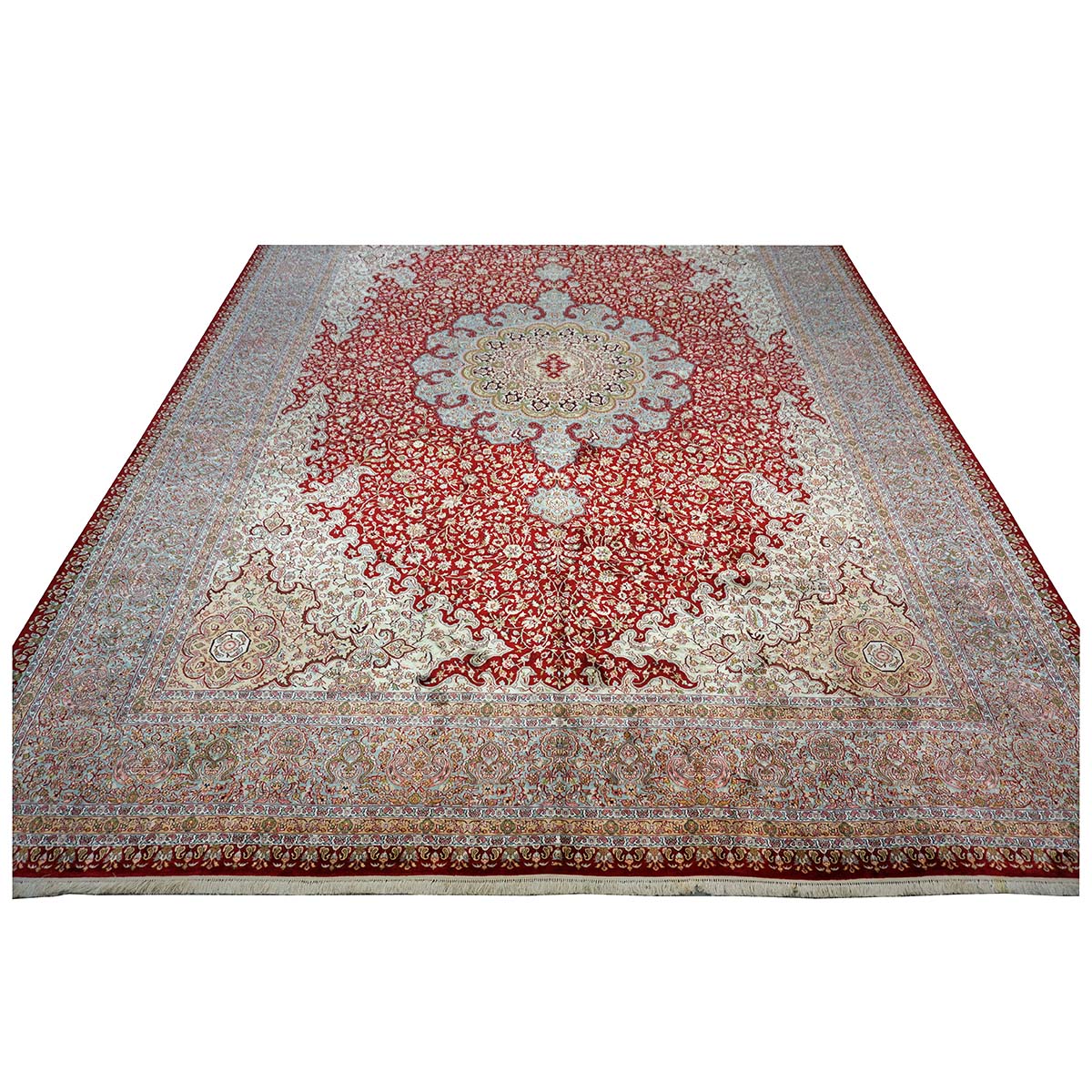 Vintage Kashmiri All Silk Red 9x12 Handmade Area Rug #1144057 image 10
