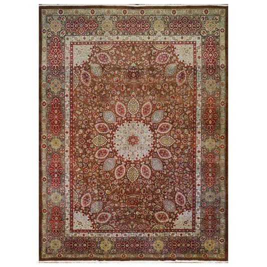Antique Persian Tabriz 10X14 Brown, Red, & Dark Green Area Rug #9902148 image 0