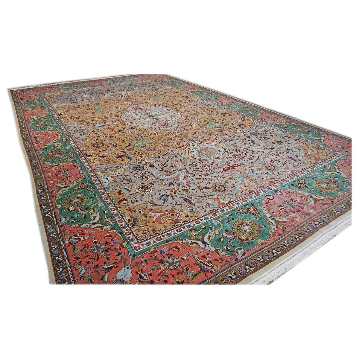 Antique Persian Tabriz 11X17 Grey, Green, Pink, & Orange Area Rug #1140881 image 2