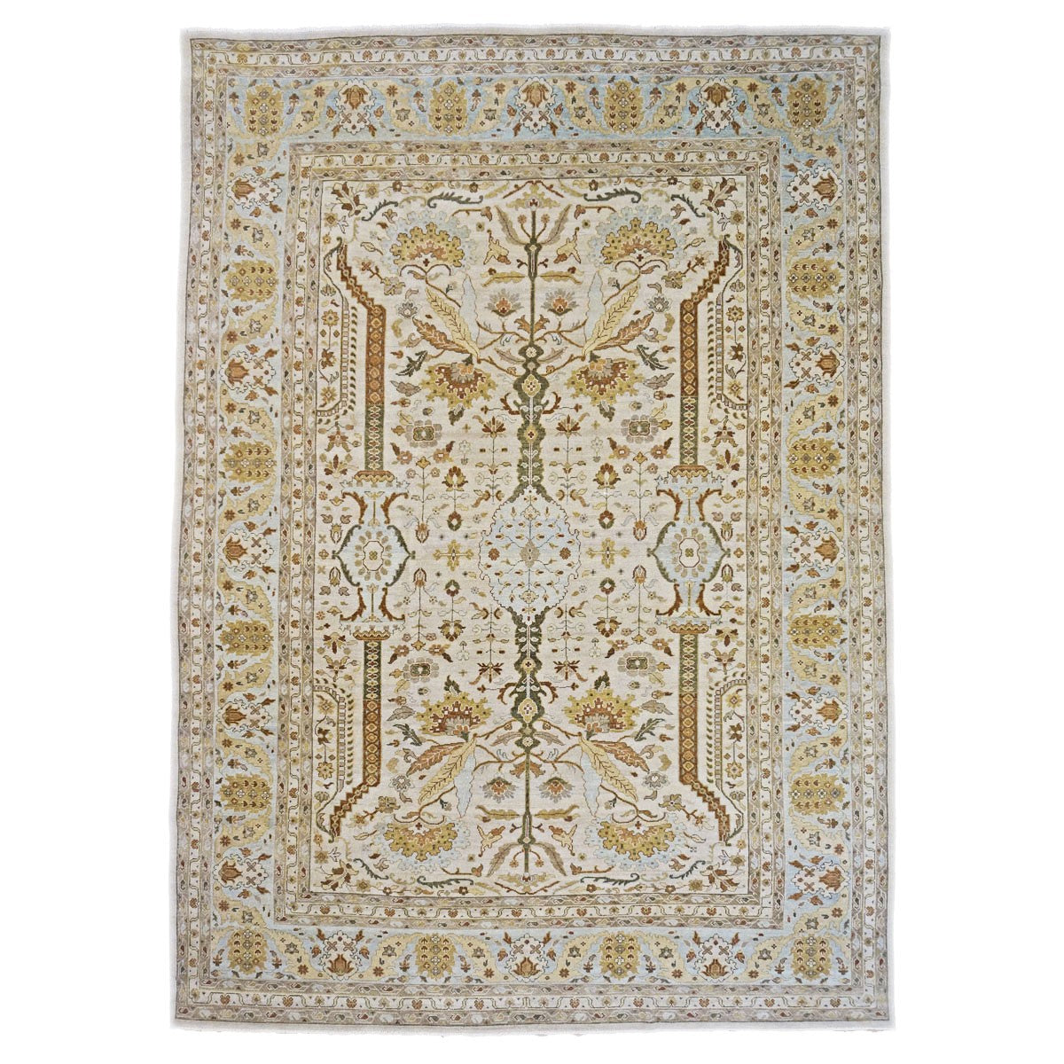 21st Century Sultanabad 10x14 Ivory, Tan, & Blue Handmade Area Rug #9902700 image 0