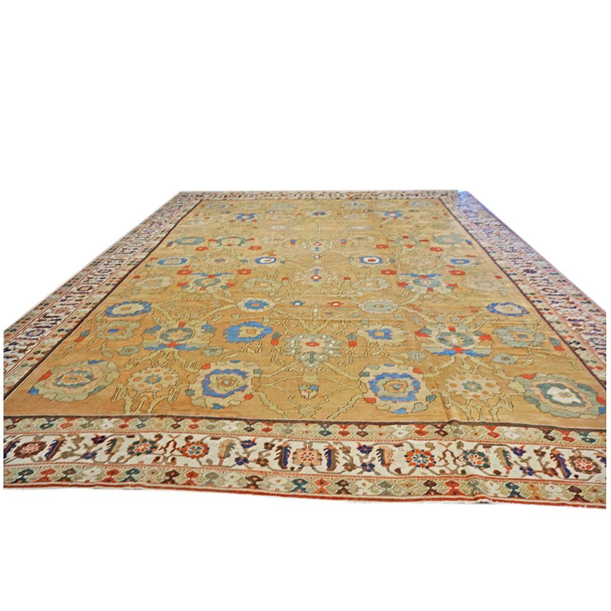 19th Century Antique Persian Sultanabad 15x19 Tan & Blue Area Rug #9902408 image 1