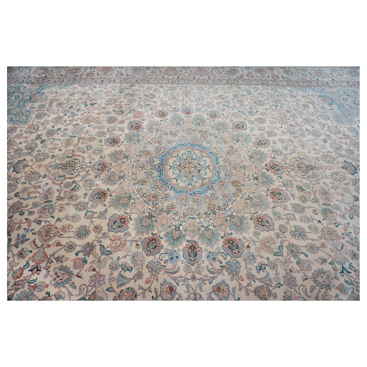 Antique 1940s Persian Tabriz Pahlavi 11x18 Ivory & Blue Handmade Area Rug #9902227 image 9