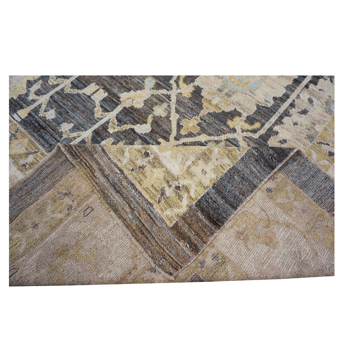 21st Century Turkish Oushak 15x20 Charcoal, Ivory & Olive Green Handmade Rug #1144070 image 2