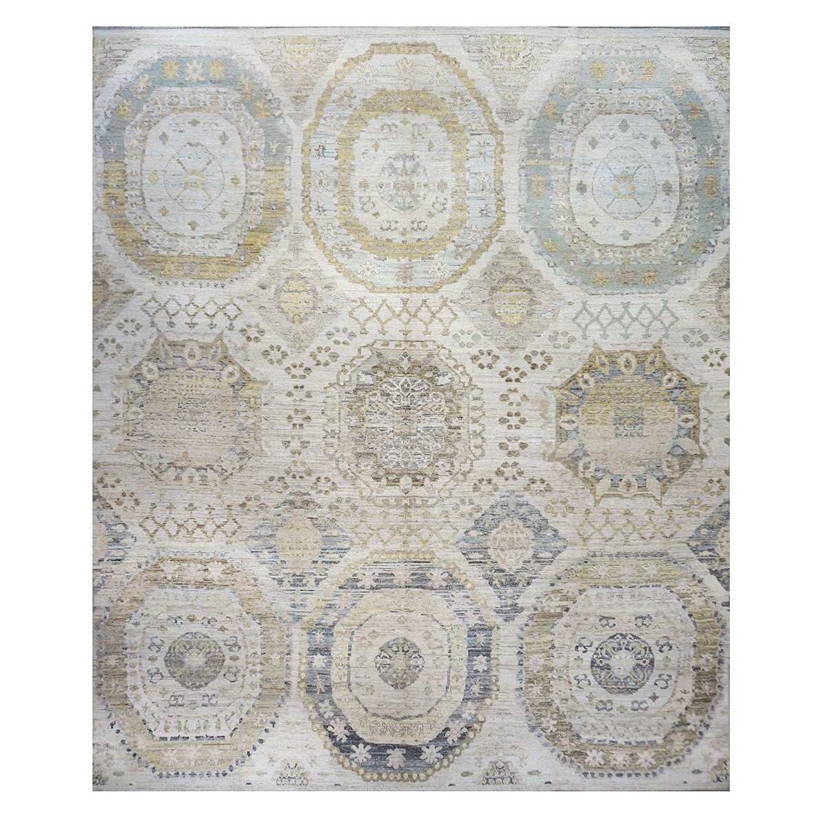 21st Century Turkish Oushak 13x15 Ivory, Olive Green, & Slate Blue Handmade Rug #1144077 image 0