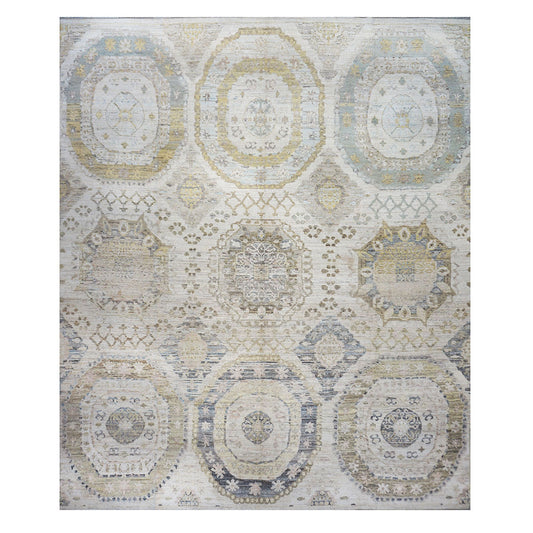 21st Century Turkish Oushak 13x15 Ivory, Olive Green, & Slate Blue Handmade Rug #1144077 image 0