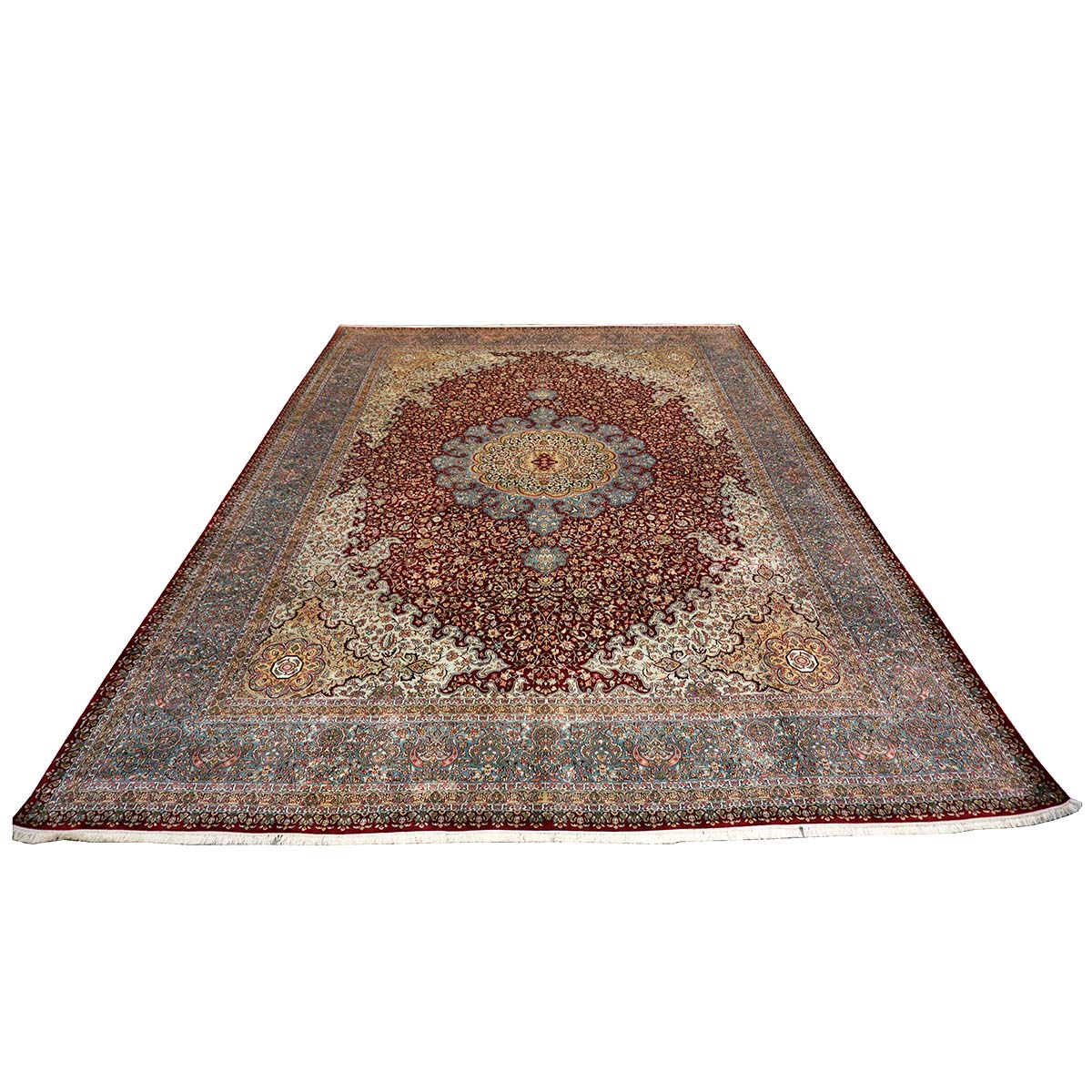 Vintage Kashmiri All Silk Red 9x12 Handmade Area Rug #1144057 image 14