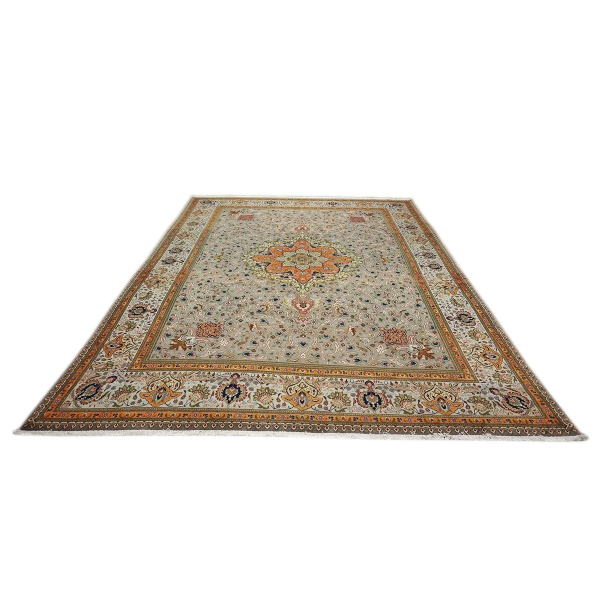 Antique Persian Tabriz Rug Grey & Light Blue 10x13 Area Rug #1140684 image 3