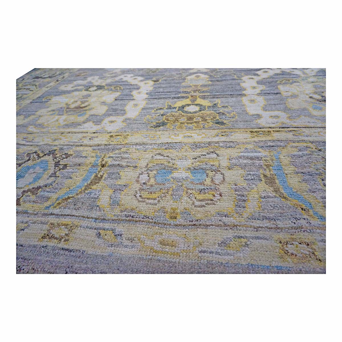 21st Century Turkish Oushak 9X13 Gold, Ivory & Slate Blue Handmade Area Rug image 8