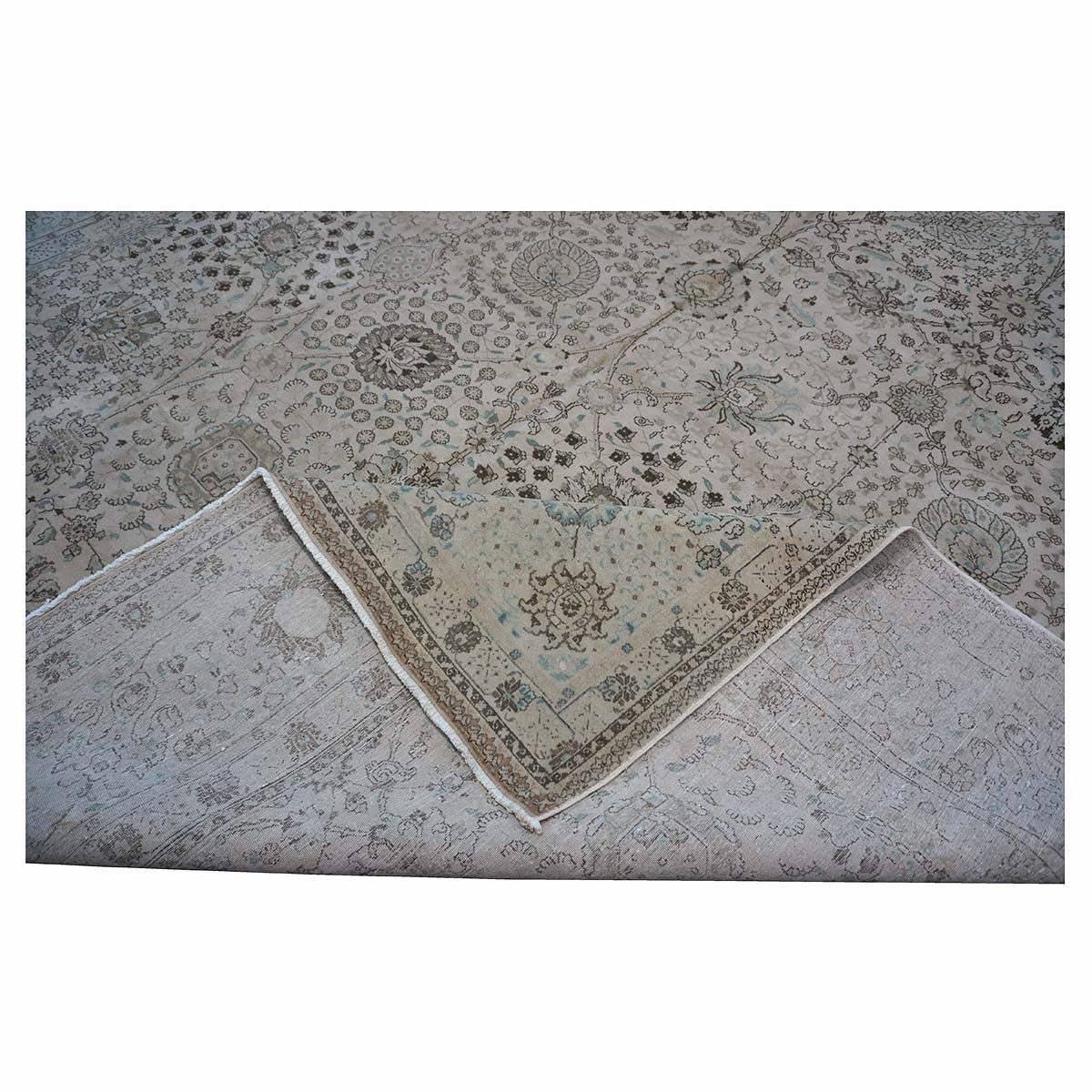 Antique Persian Tabriz 12X19 Bone & Grey Handmade Area Rug #1140574 image 19