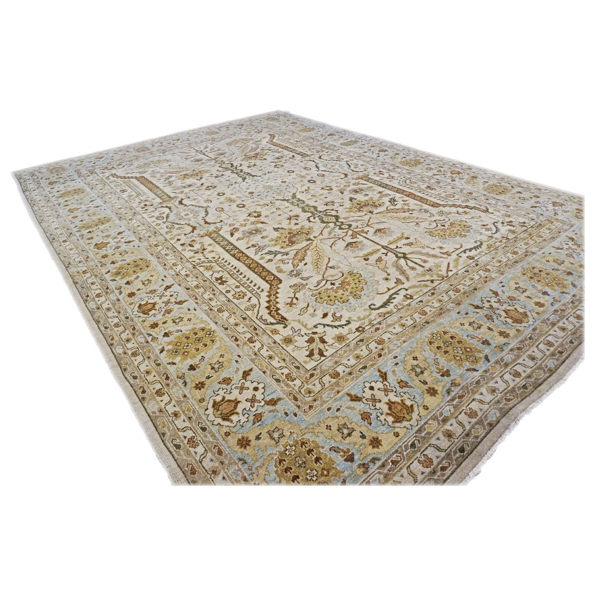 21st Century Sultanabad 10x14 Ivory, Tan, & Blue Handmade Area Rug #9902700 image 2