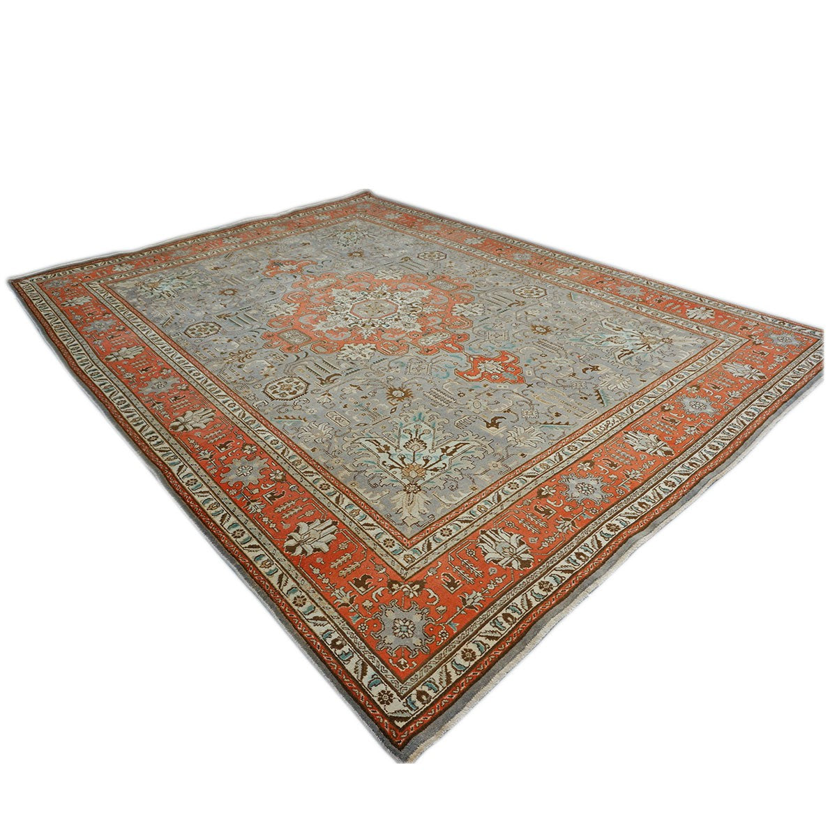 Antique Persian Tabriz 10X13 Grey & Orange Area Rug #9901239 image 2