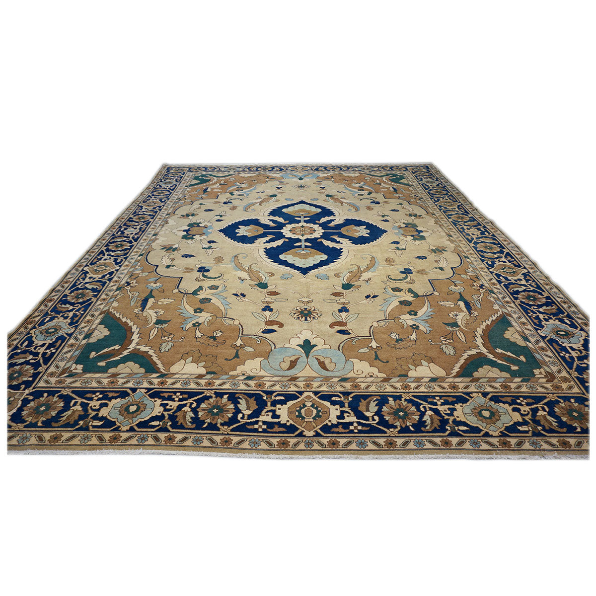 21st Century Persian Heriz 12x15 Tan & Navy Handmade Area Rug #9902016 image 1