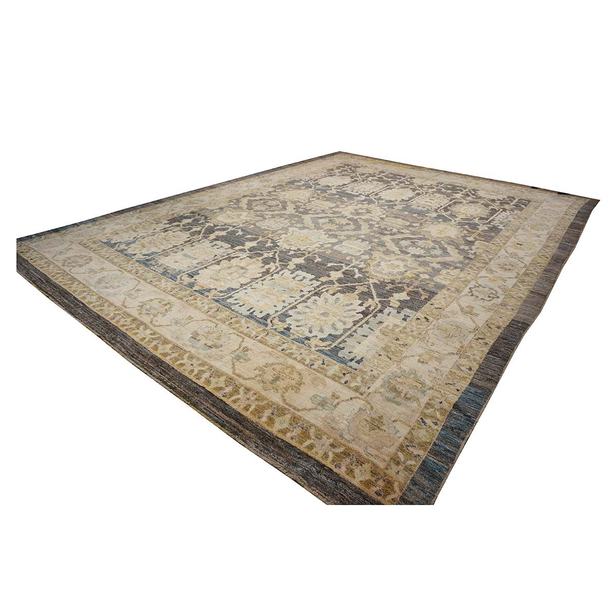 21st Century Turkish Oushak 15x20 Charcoal, Ivory & Olive Green Handmade Rug #1144070 image 5