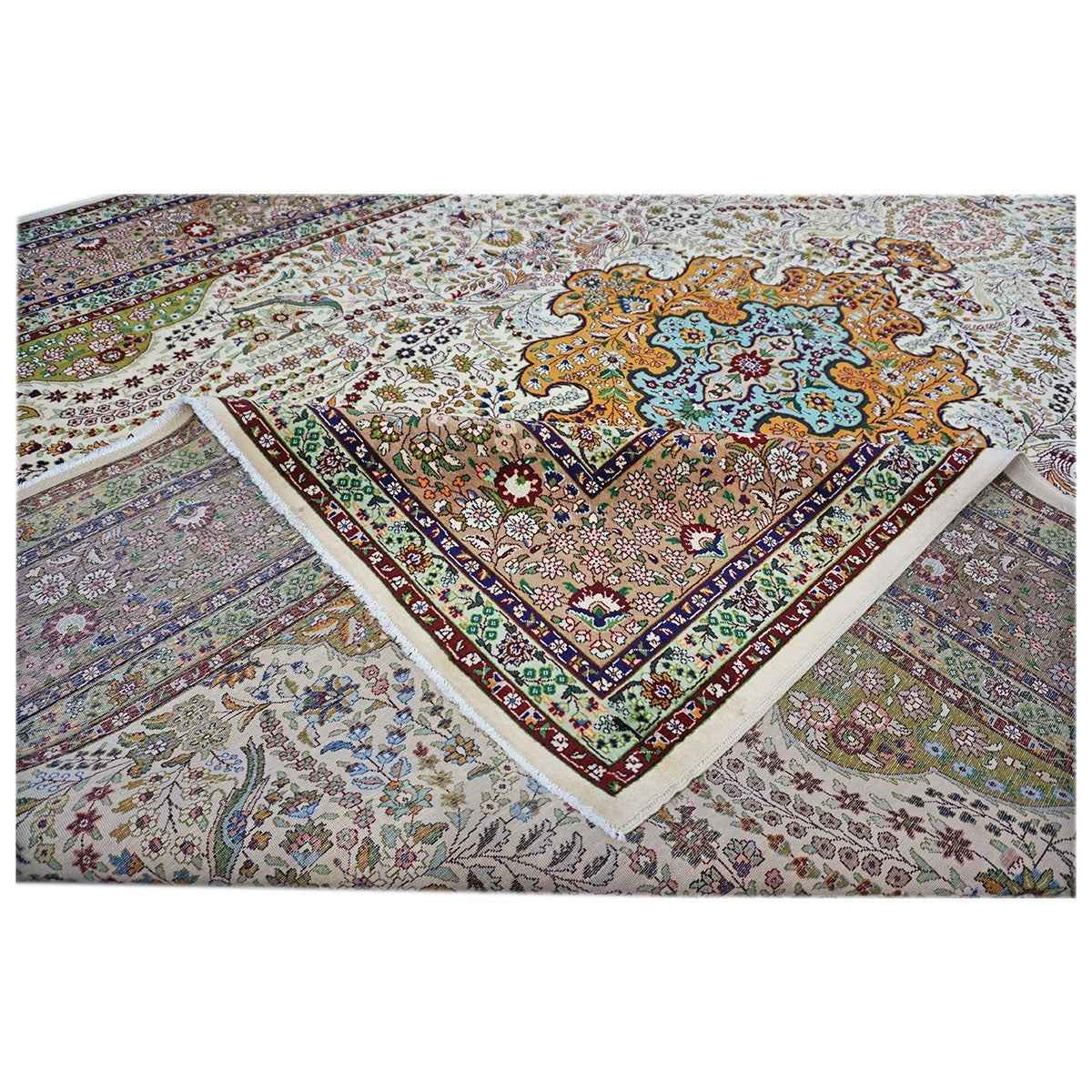 Antique 1930s Persian Tabriz Pahlavi 10X13 Ivory & Taupe Area Rug #9902869 image 8