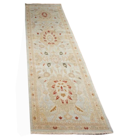 Afghan Sultanabad Wool 3x10 Ivory, Rust & Light Blue Handmade Runner Rug #9902733