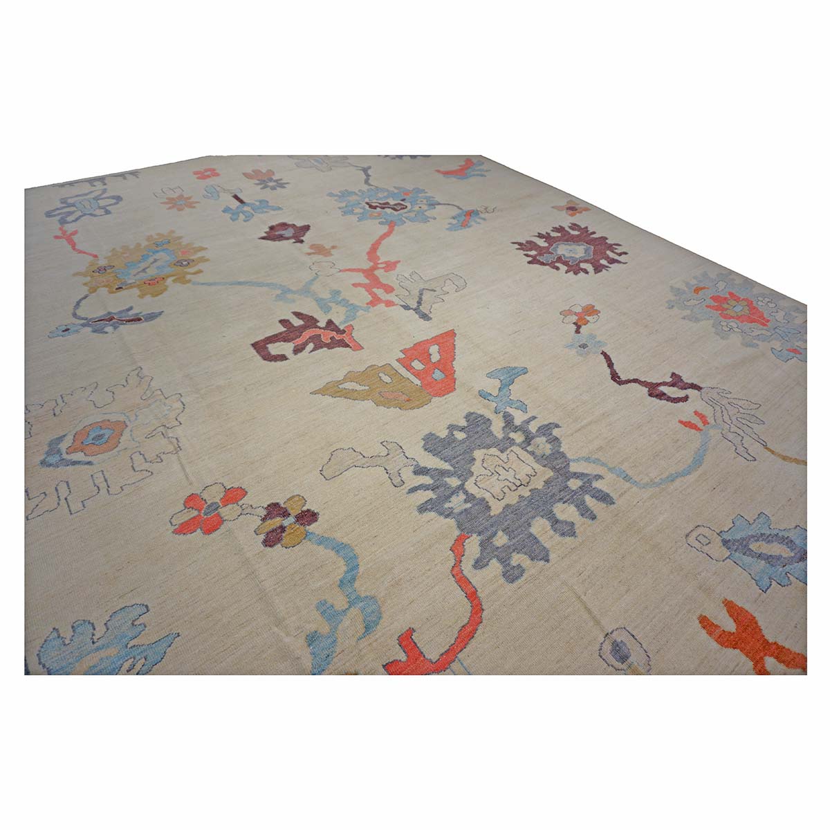 21st Century Turkish Oushak 12X16 Ivory, Orange & Slate Blue Handmade Runner Rug #1144180 image 3