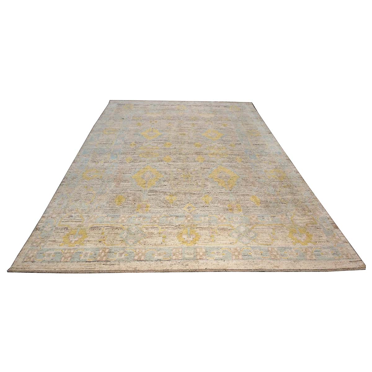 21st Century Turkish Oushak 9X12 Gold, Ivory & Slate Blue Handmade Area Rug #1144098 image 1