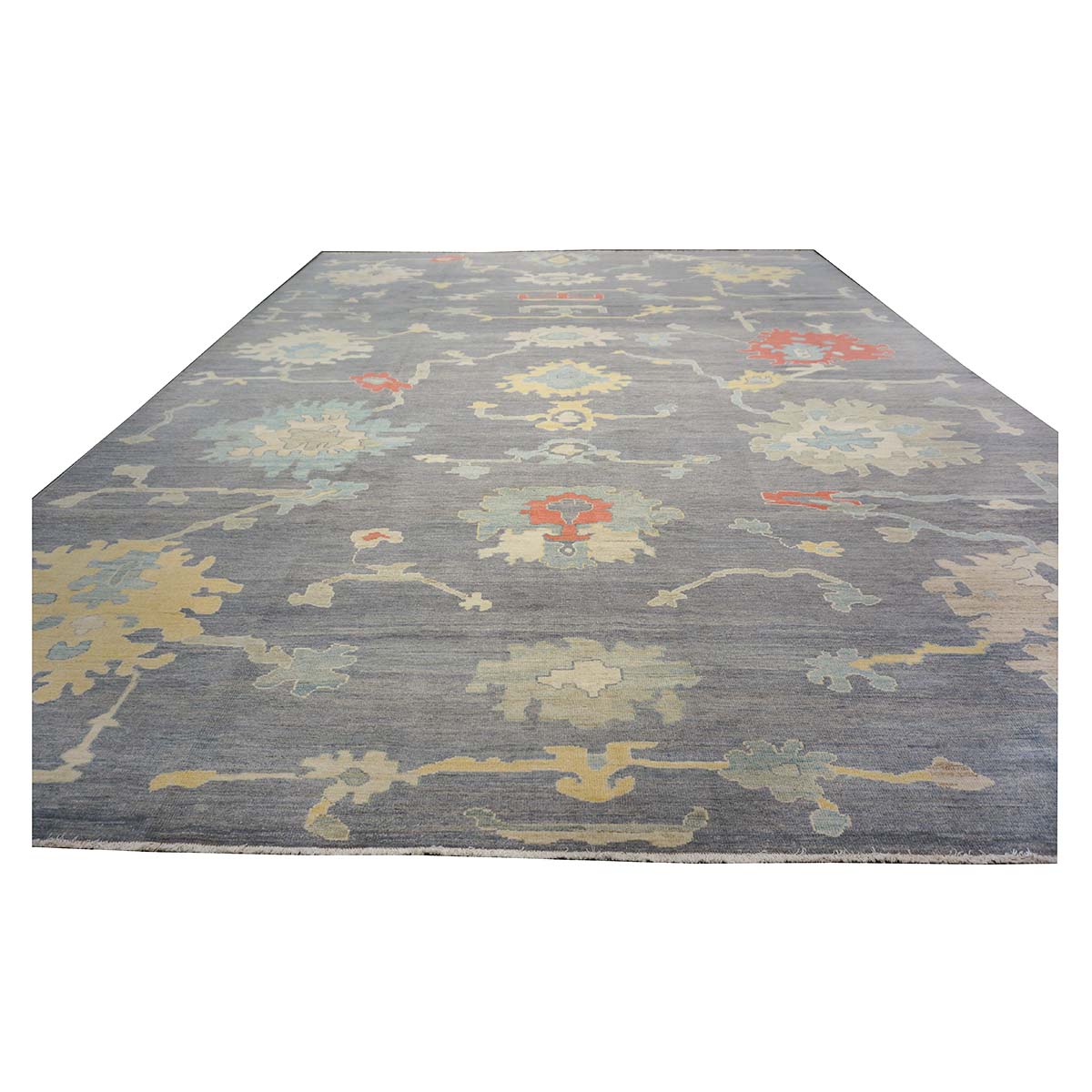 21st Century Turkish Oushak 12X16 Ivory, Orange & Slate Blue Handmade Runner Rug #1144179 image 9