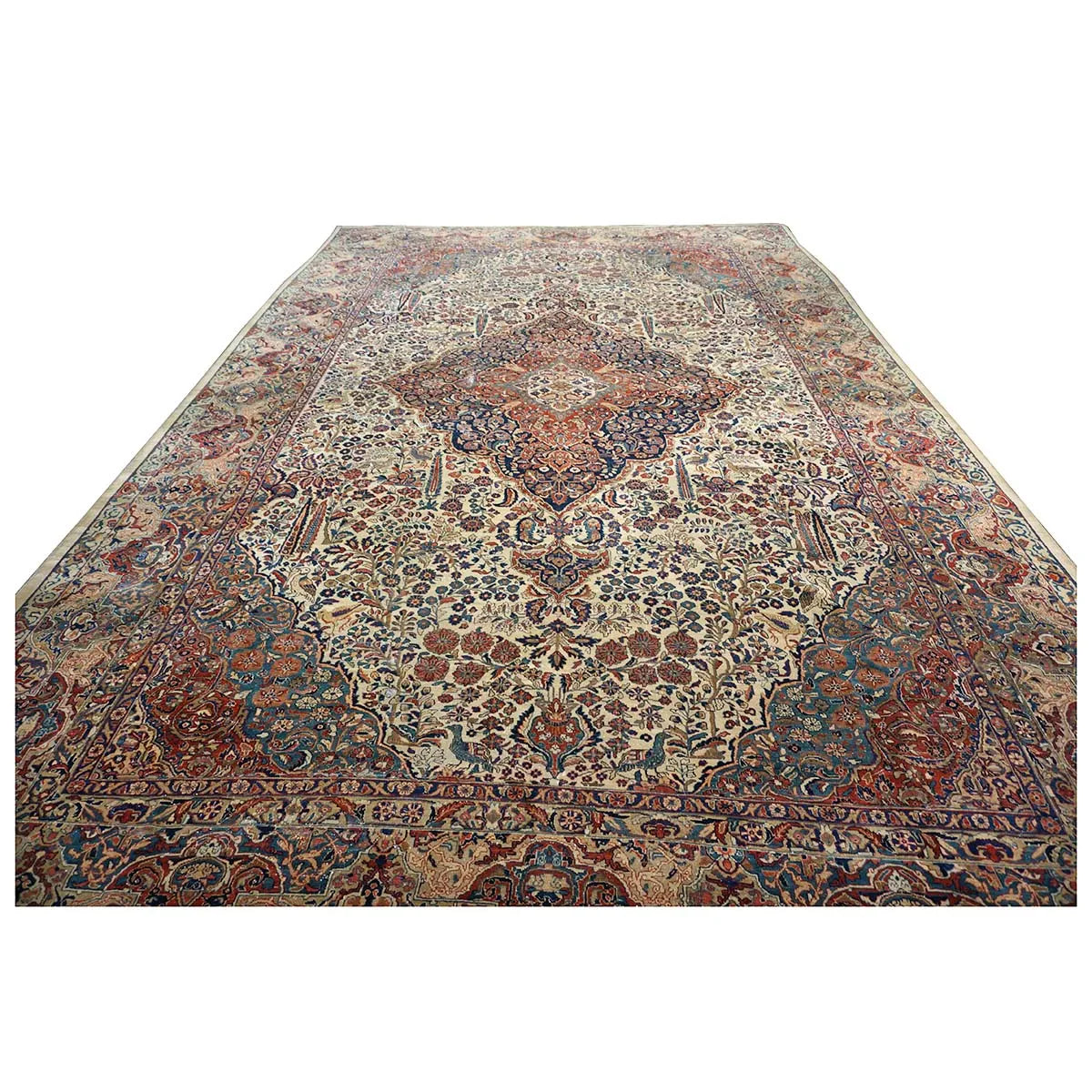 Antique Persian Sarouk Mahajaran 12x19 Ivory, Navy, & Red Oversized Area Rug #1144059 image 2