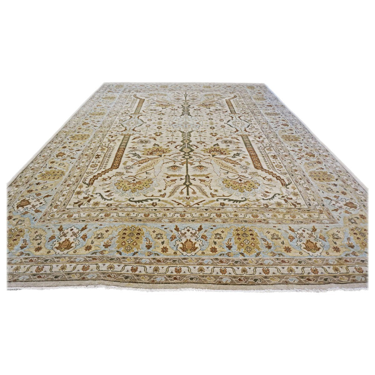 21st Century Sultanabad 10x14 Ivory, Tan, & Blue Handmade Area Rug #9902700 image 1