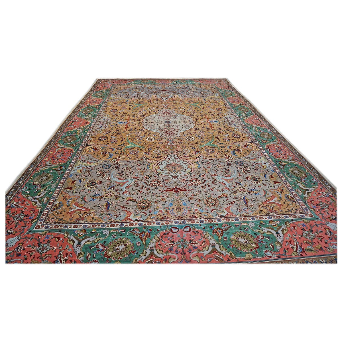 Antique Persian Tabriz 11X17 Grey, Green, Pink, & Orange Area Rug #1140881 image 1