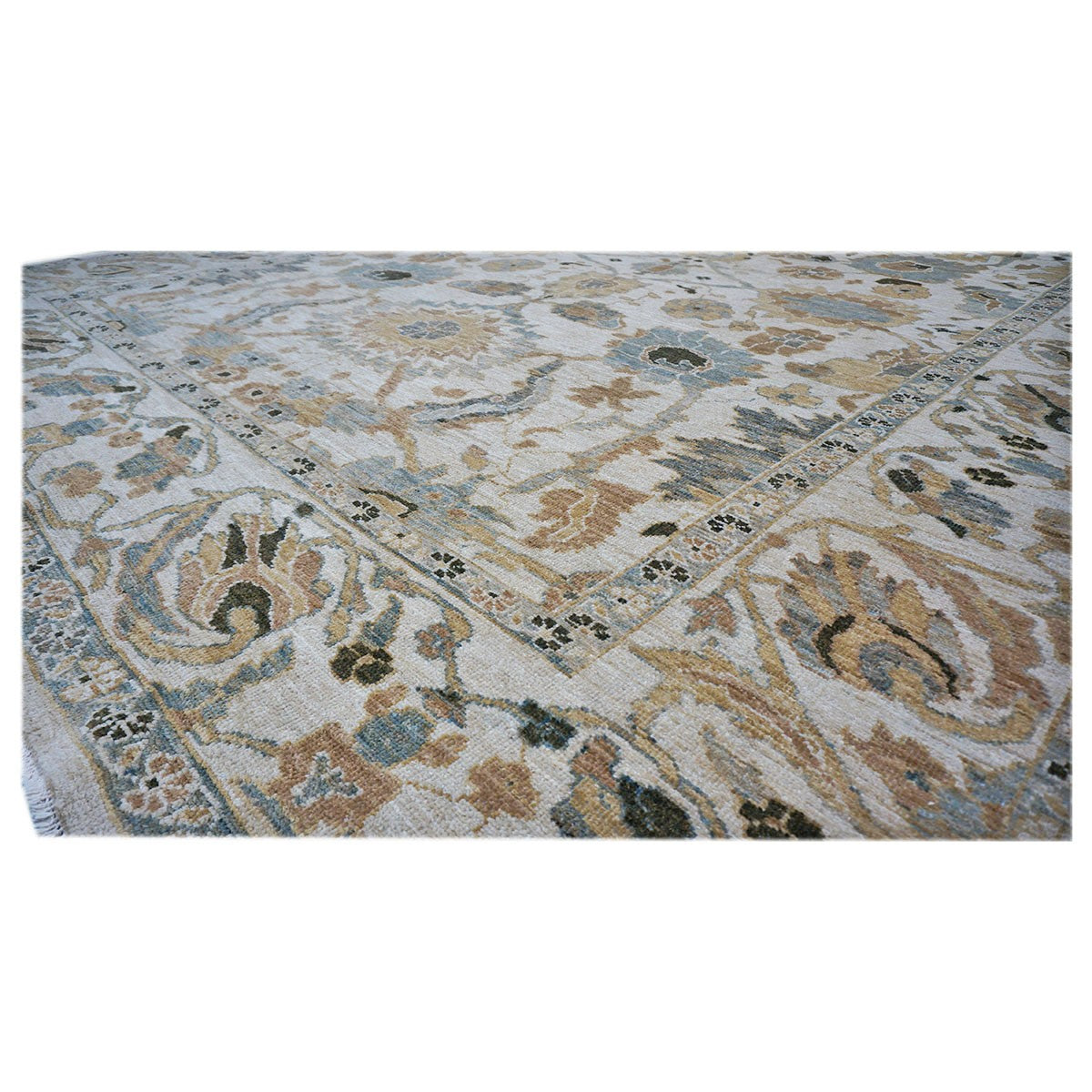 21st Century Persian Sultanabad 9x12 Ivory and Blue Handmade Persian Rug #1141076 image 2