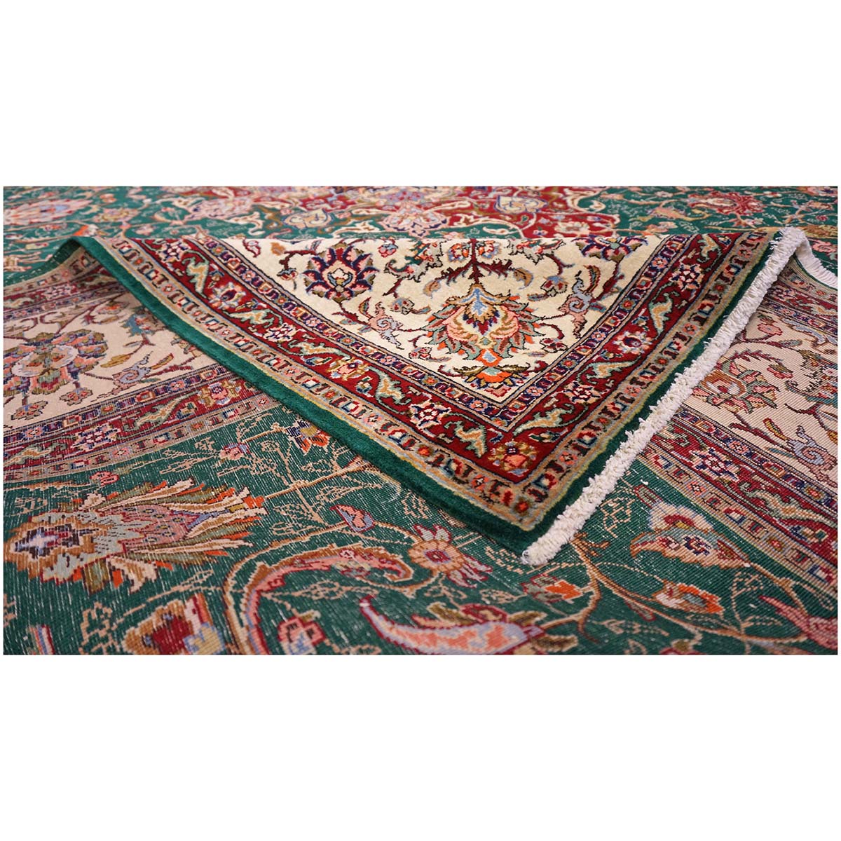 Antique Persian Tabriz 9x12 Green & Ivory Handmade Area Rug #1143223 image 10