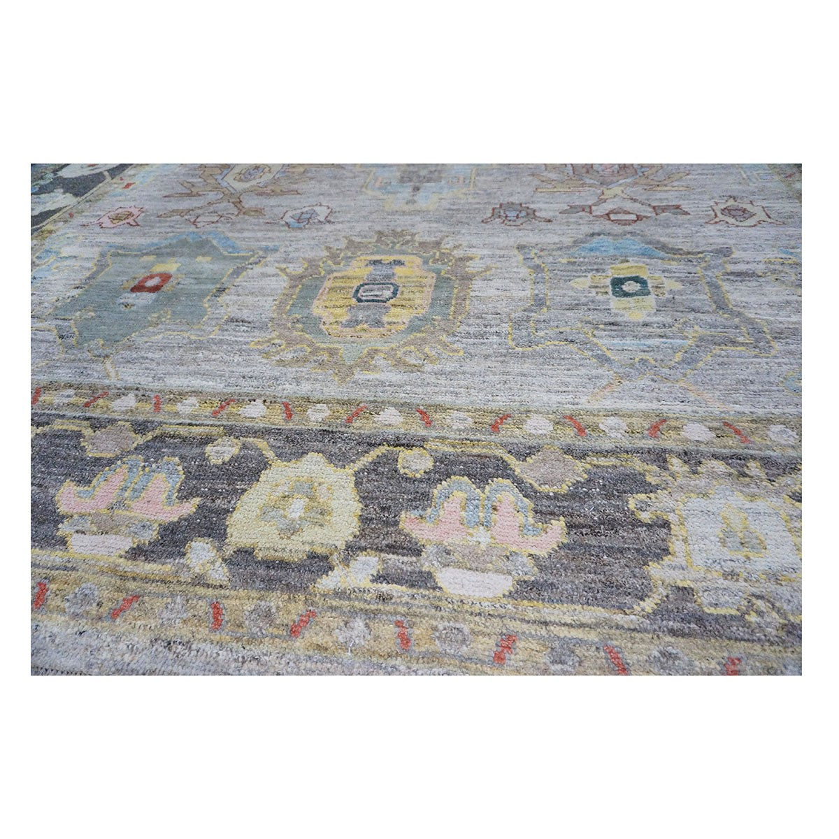 21st Century Turkish Oushak 10X11 Gold, Ivory & Charcoal Handmade Runner Rug #1144083 image 8
