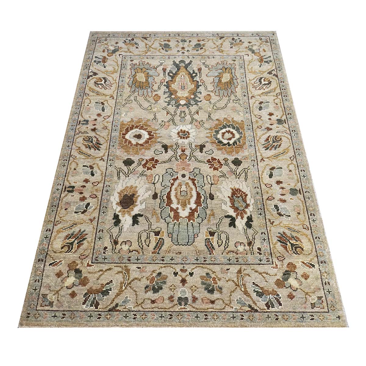 21st Century Sultanabad 4x6 Ivory & Tan Handmade Area Rug #1143757 image 1