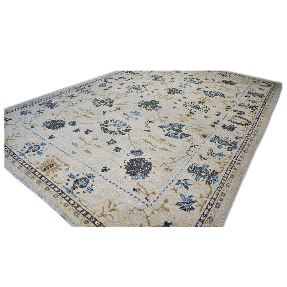 21st Century Turkish Oushak Ivory and Blue Handmade Rug #1140406 image 4
