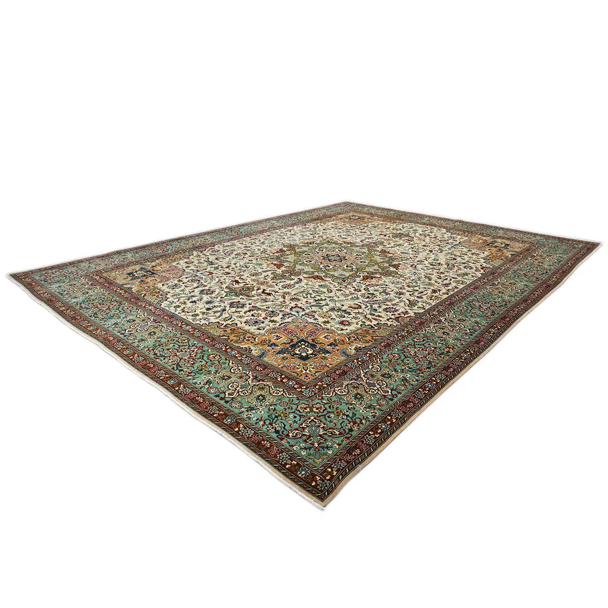 Vintage Persian Tabriz 10X13 Ivory and Green Area Rug #1140364 image 2