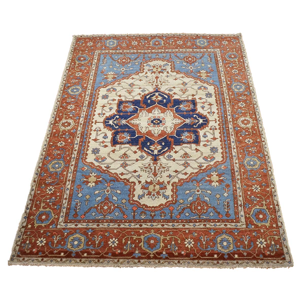 21st Century Serapi 5x7 Rust, Ivory, & Blue Handmade Area Rug #1143113 image 1