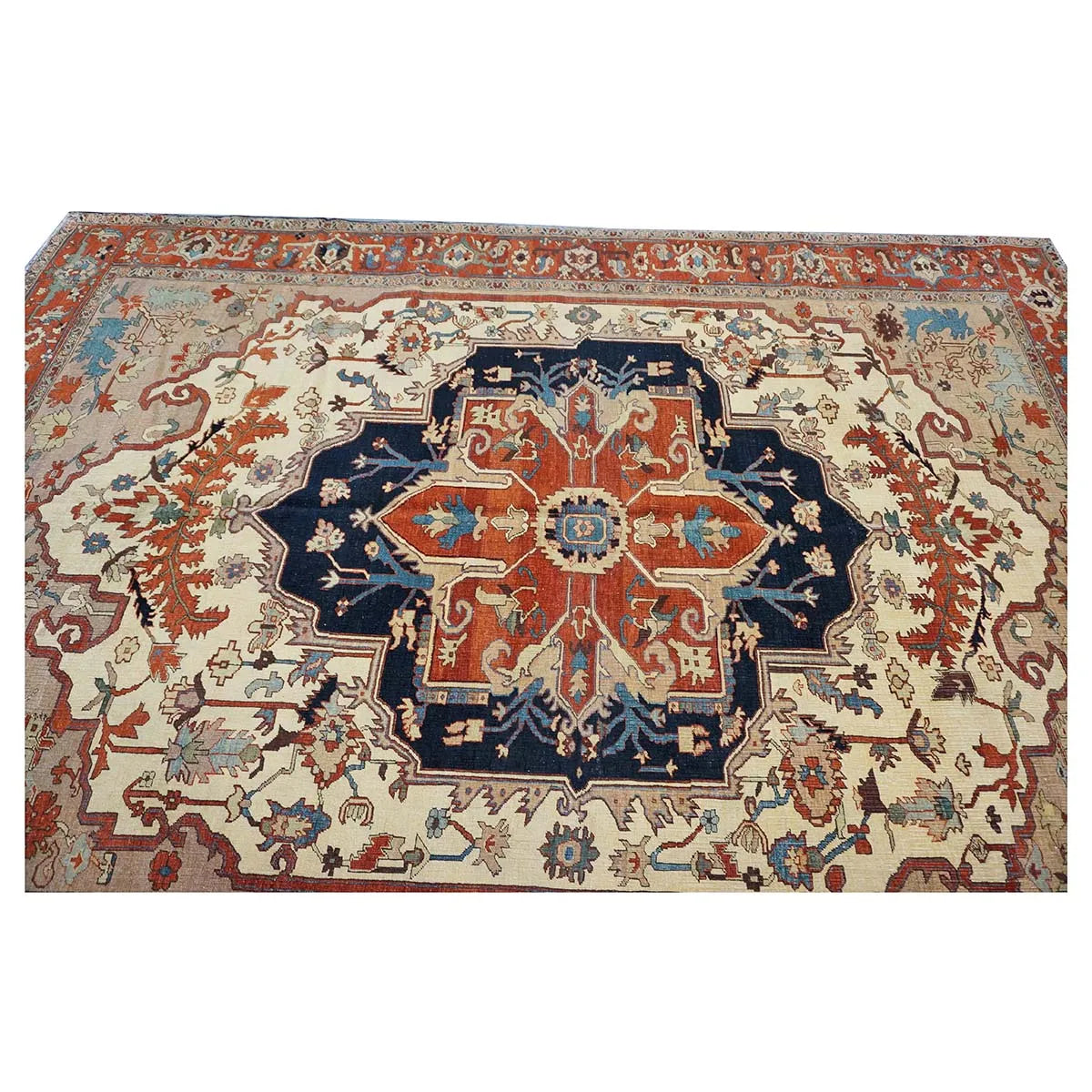Persian Serapi 7x11 Rust, Navy, Tan, & Ivory Handmade Area Rug #9902841 image 8