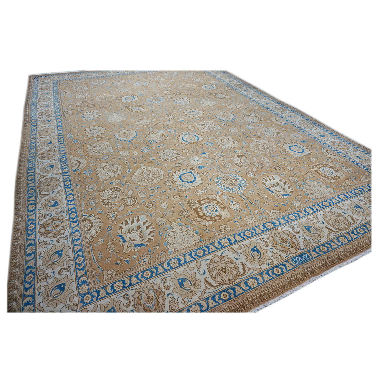 Antique 1940s Persian Tabriz 11x15 Brown, Tan, & Blue Handmade Area Rug #9902886 image 5