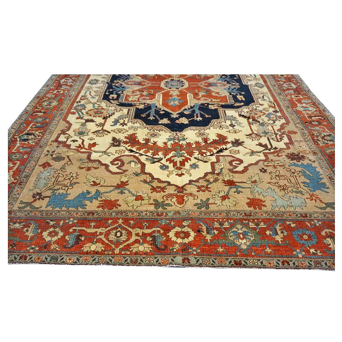 Persian Serapi 7x11 Rust, Navy, Tan, & Ivory Handmade Area Rug #9902841 image 2