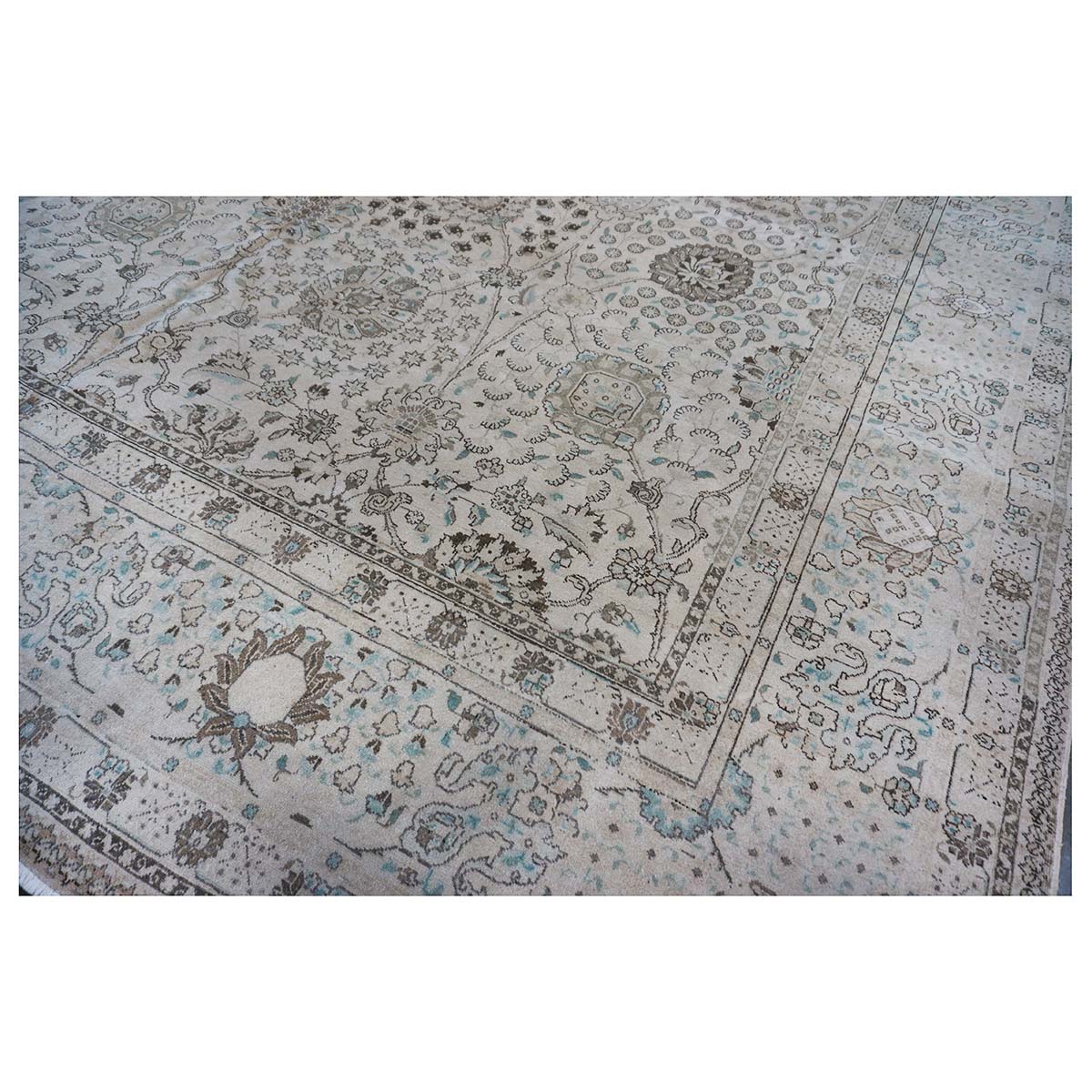 Antique Persian Tabriz 12X19 Bone & Grey Handmade Area Rug #1140574 image 12