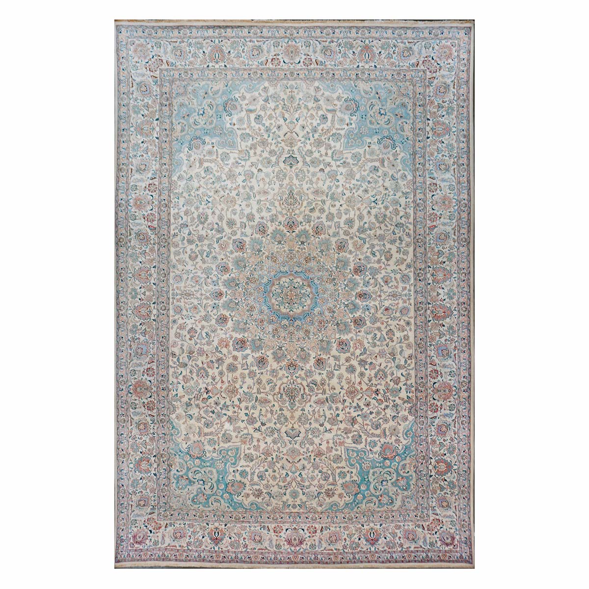 Antique 1940s Persian Tabriz Pahlavi 11x18 Ivory & Blue Handmade Area Rug #9902227 image 0