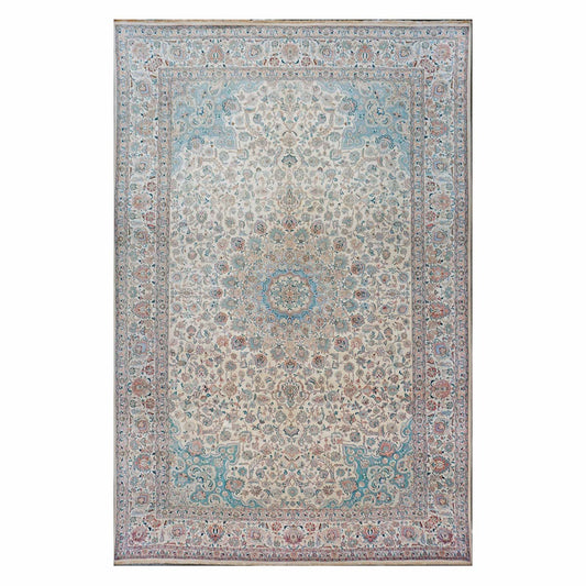 Antique 1940s Persian Tabriz Pahlavi 11x18 Ivory & Blue Handmade Area Rug #9902227 image 0