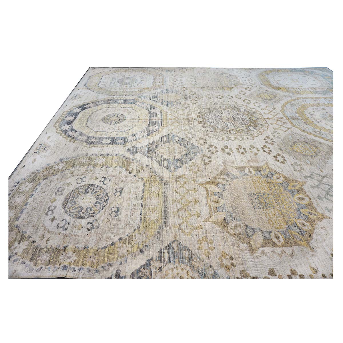 21st Century Turkish Oushak 13x15 Ivory, Olive Green, & Slate Blue Handmade Rug #1144077 image 6