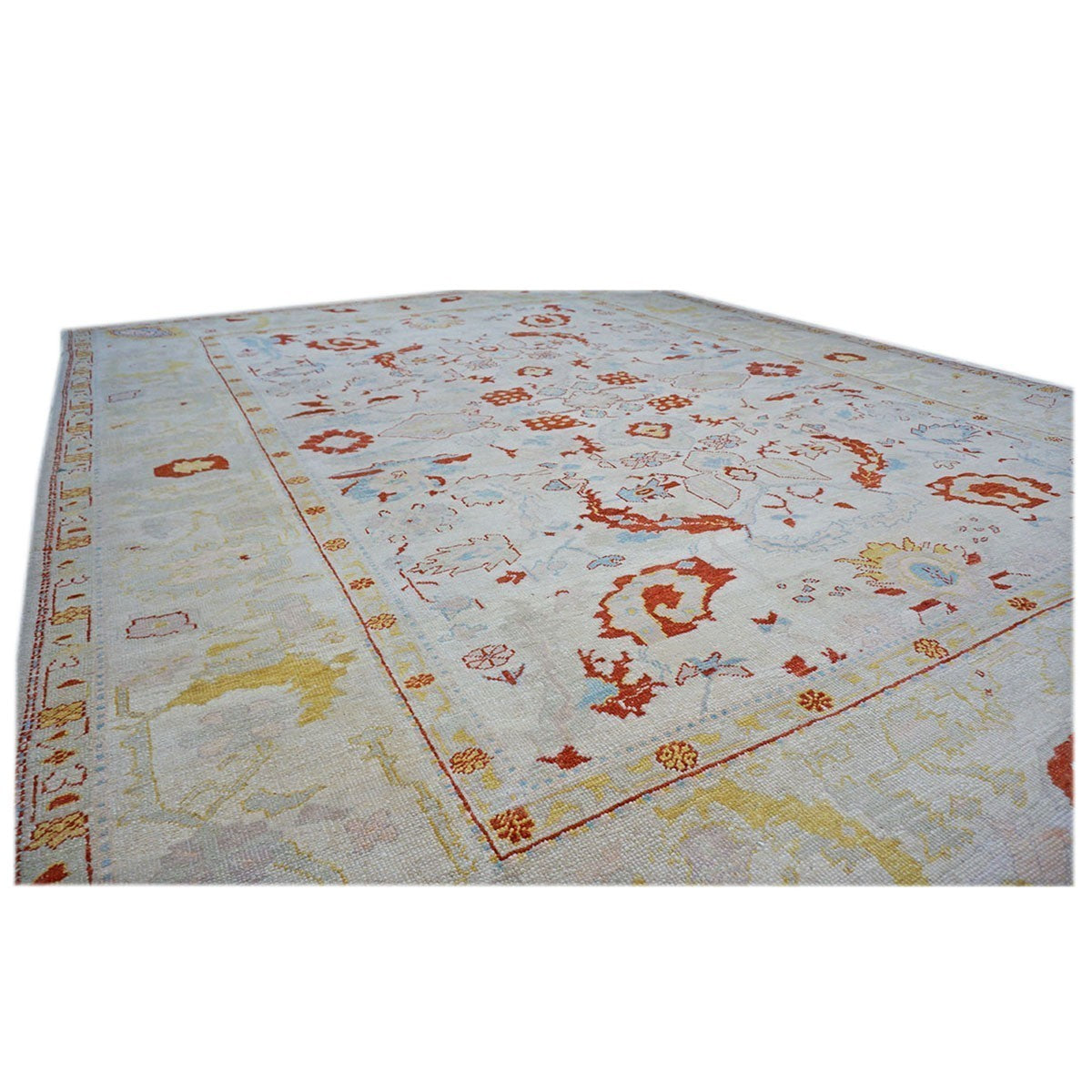 21st Century Turkish Oushak 9x12 Ivory, Rust, & Blue Area Rug #1141267 image 3