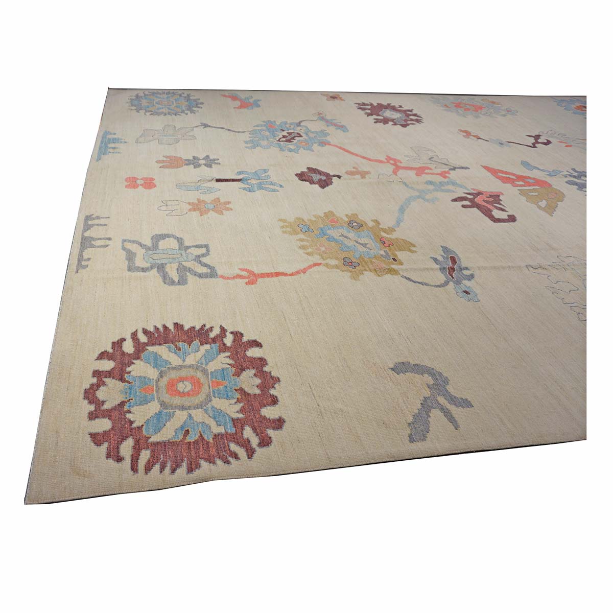 21st Century Turkish Oushak 12X16 Ivory, Orange & Slate Blue Handmade Runner Rug #1144180 image 6