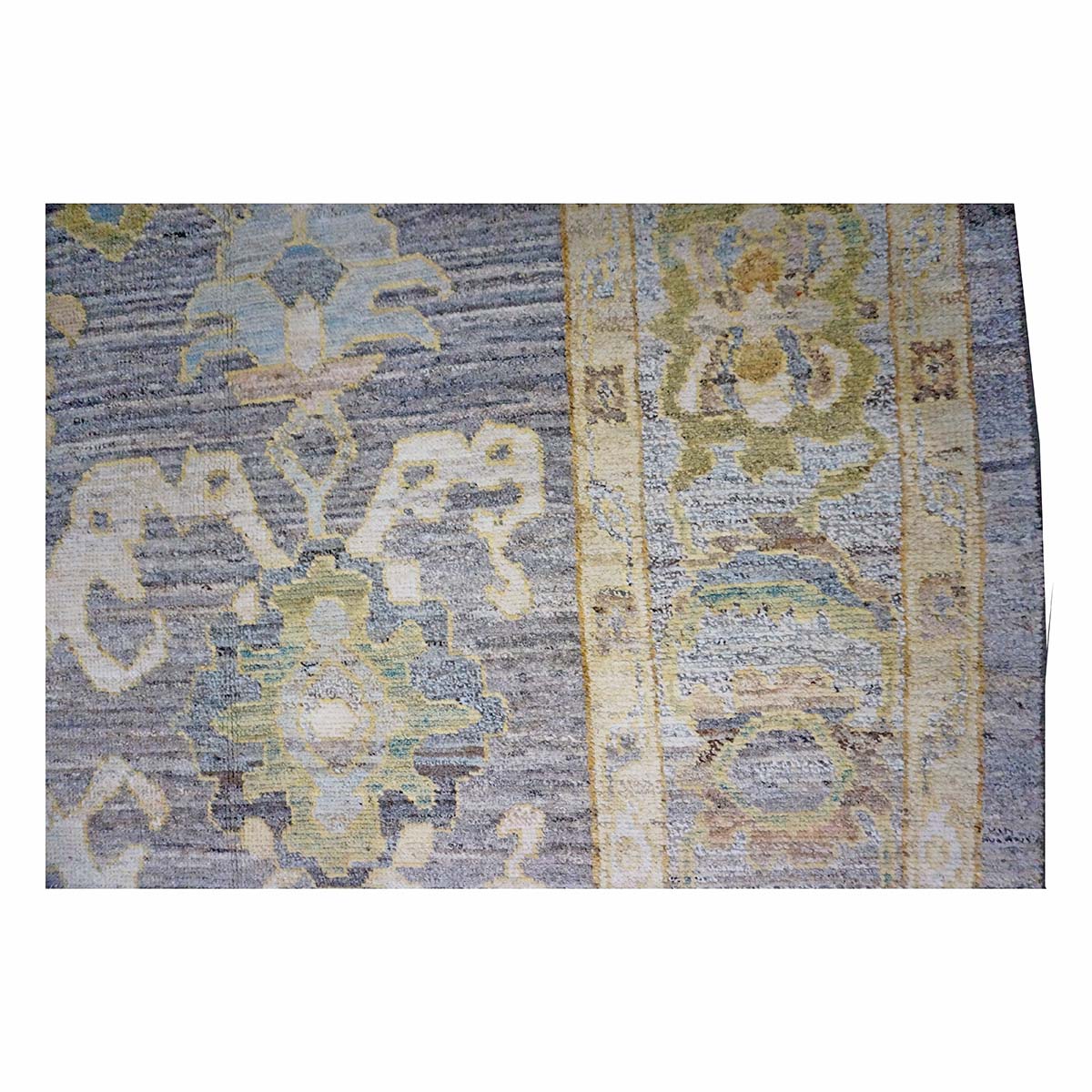 21st Century Turkish Oushak 9X13 Gold, Ivory & Slate Blue Handmade Area Rug image 6