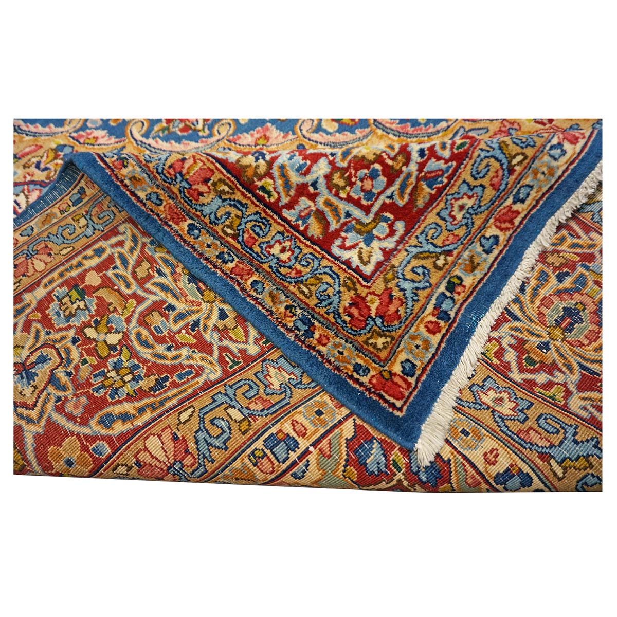 Antique Persian Kerman Wool 10x13 Blue, Orange & Red Handmade Area Rug #9900542