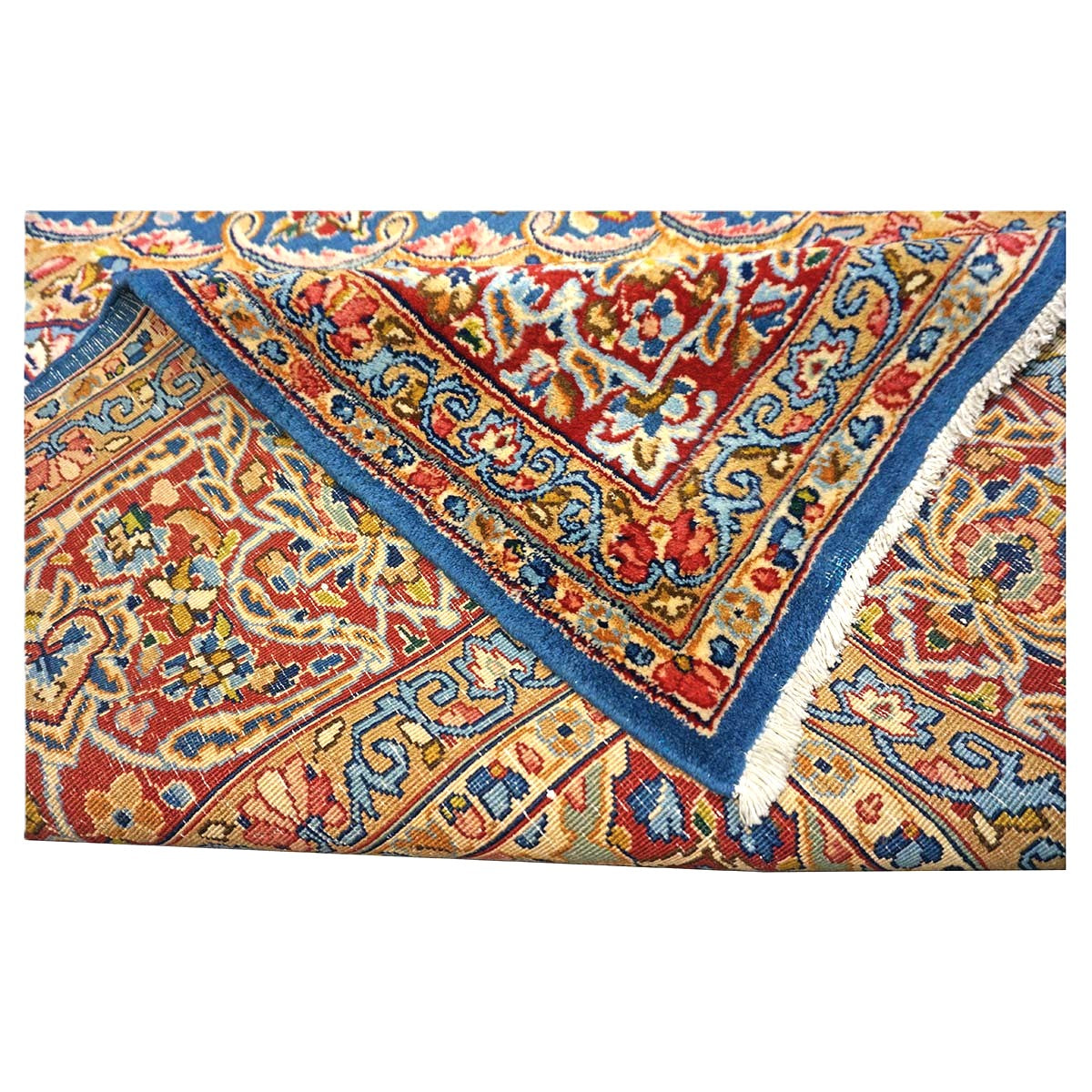 Antique Persian Kerman Wool 10x13 Blue, Orange & Red Handmade Area Rug #9900542