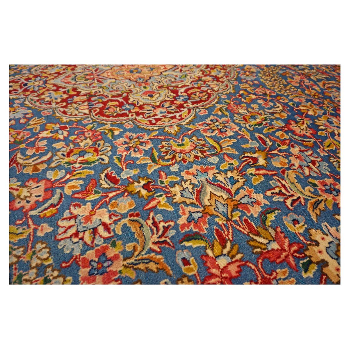 Antique Persian Kerman Wool 10x13 Blue, Orange & Red Handmade Area Rug #9900542