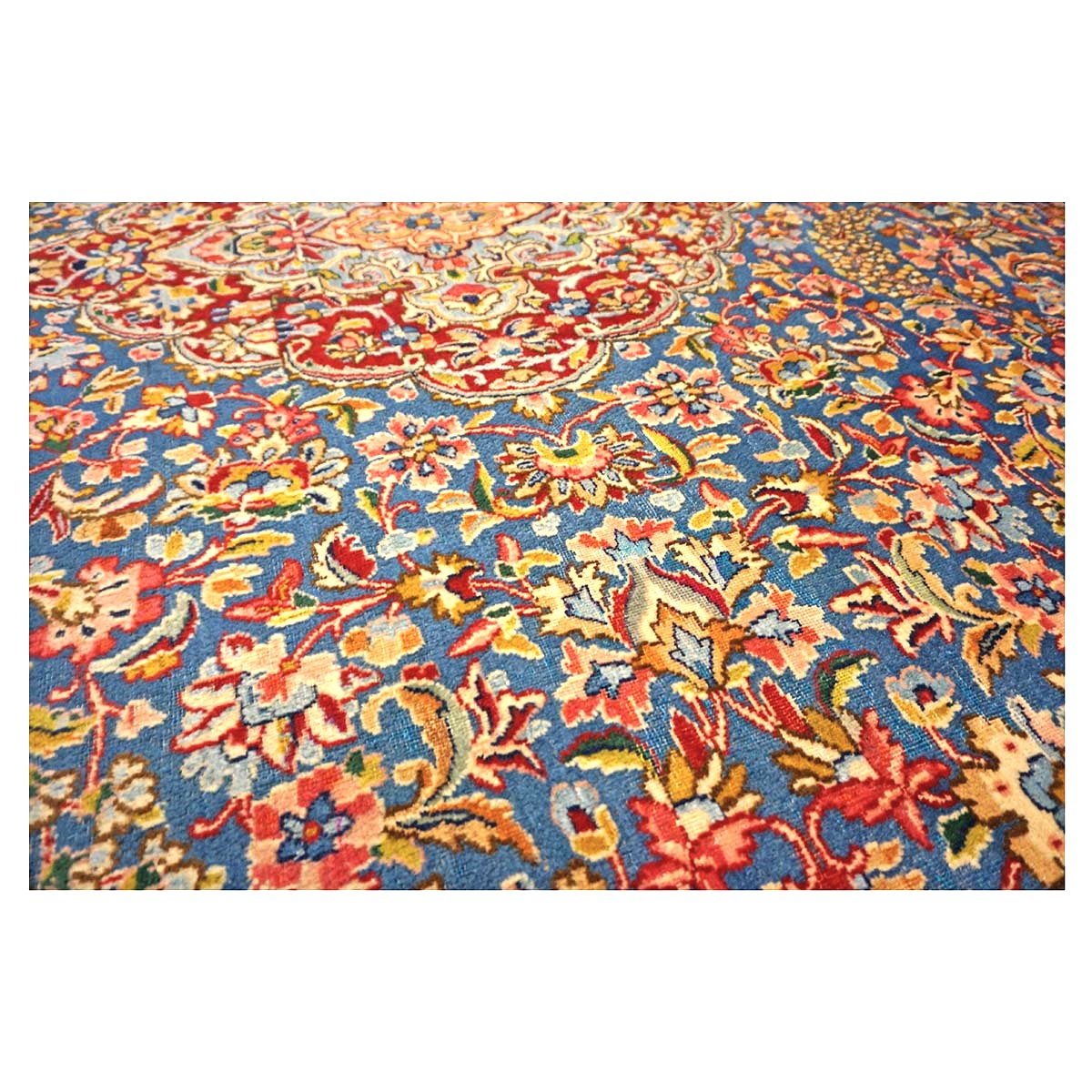 Antique Persian Kerman Wool 10x13 Blue, Orange & Red Handmade Area Rug #9900542