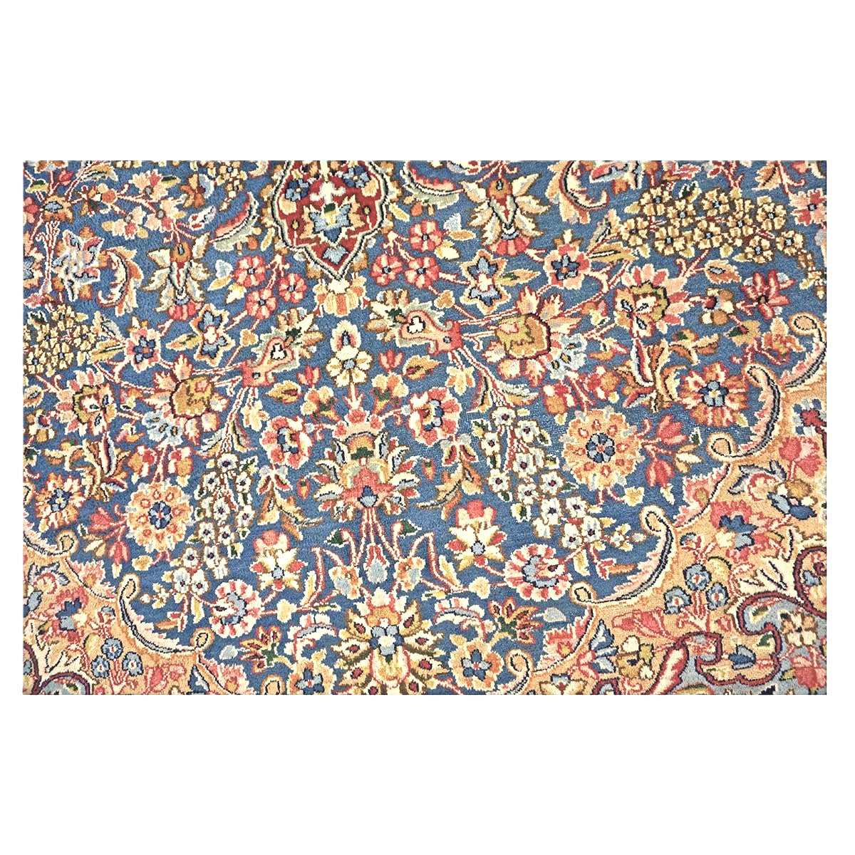 Antique Persian Kerman Wool 10x13 Blue, Orange & Red Handmade Area Rug #9900542