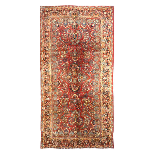 Antique Persian Sarouk Wool 6x12 Red & Navy Handmade Gallery Rug #9900628