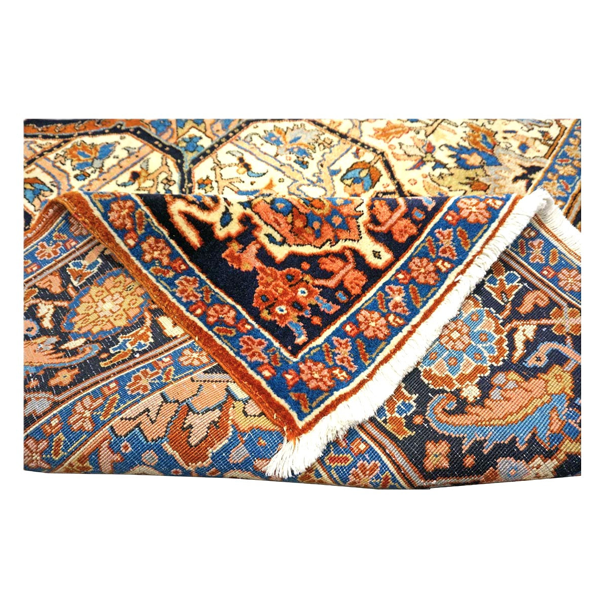 Vintage Persian Heriz Wool 9x13 Rust, Ivory & Navy Handmade Area Rug #9900811