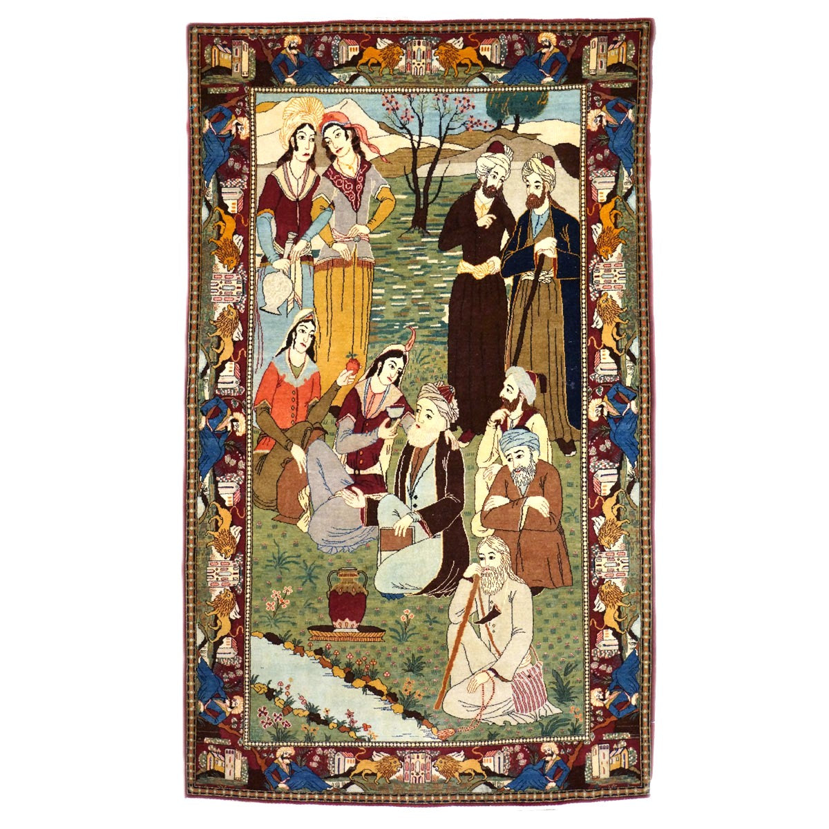 Antique Persian Kashan Wool 4X7 Multicolor Handmade Pictorial Area Rug #9900881